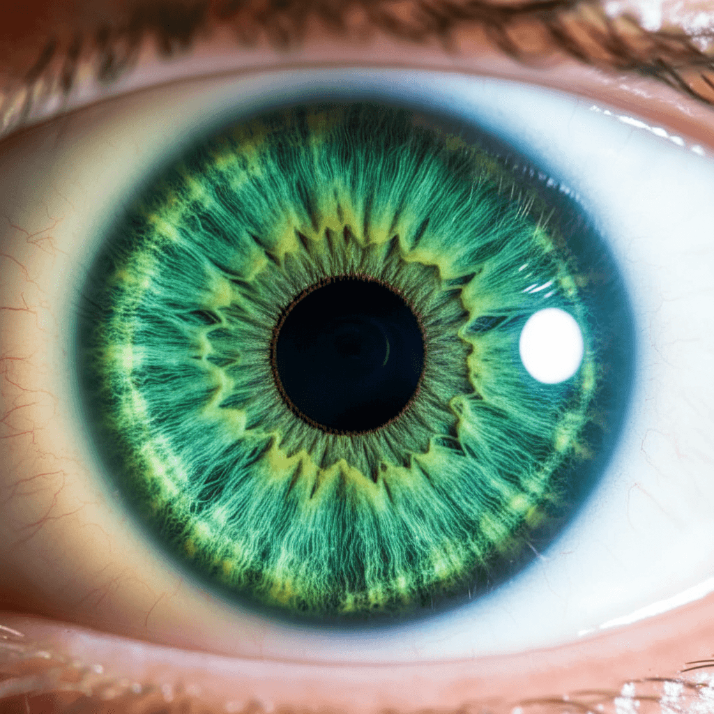 Green iris portrait photograph with artistic depth of field