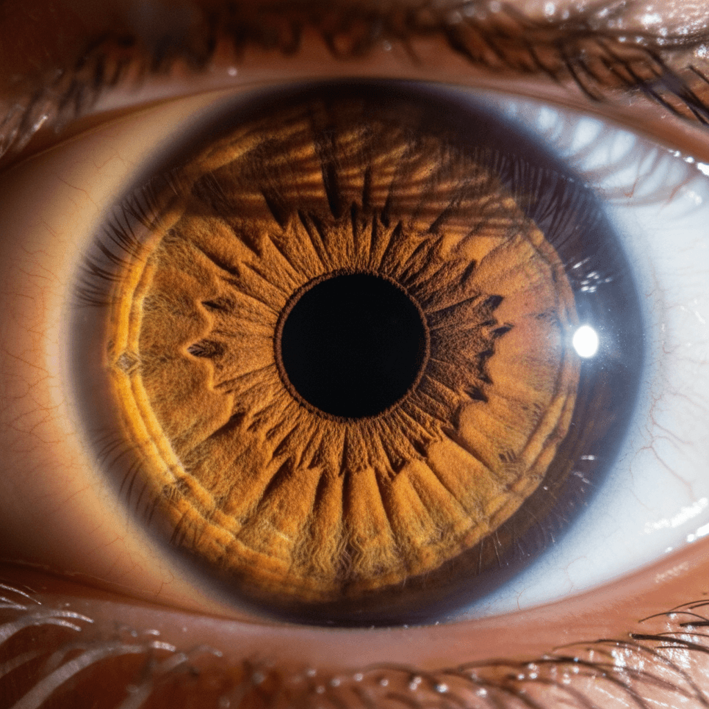 Amber iris portrait showcasing detailed texture and intricate patterns