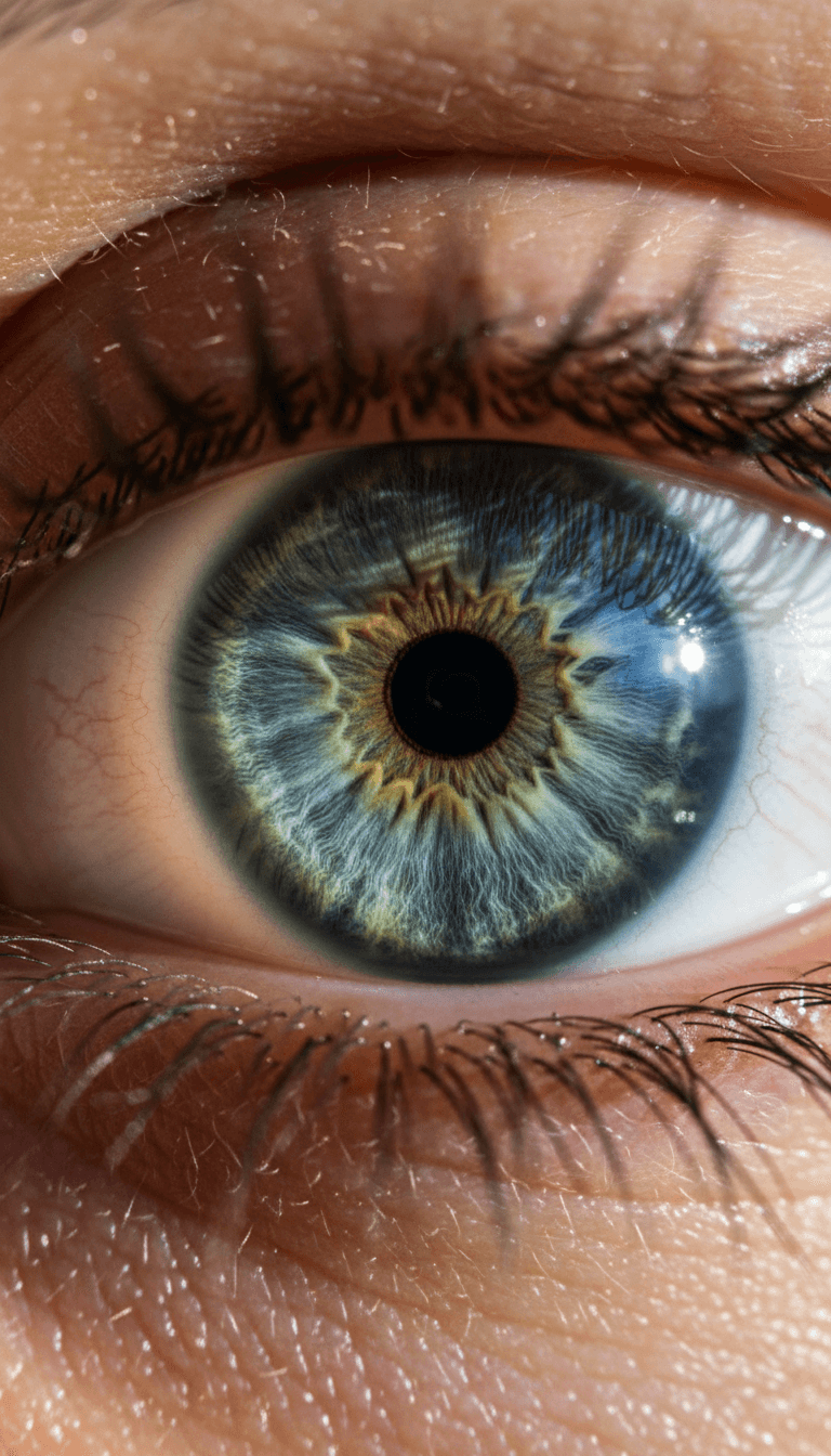 Close-up portrait highlighting intricate iris details in natural light