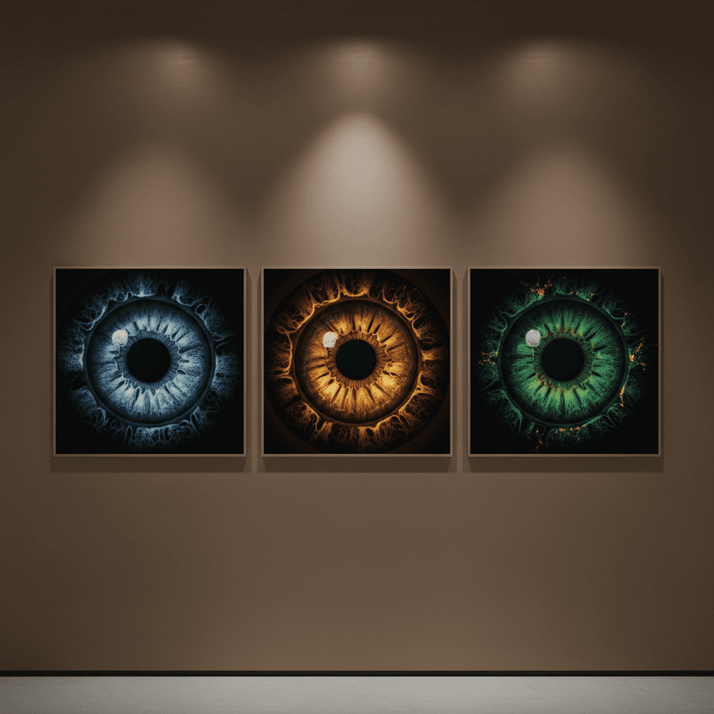 Triptych design with three eyes in individual connected frames