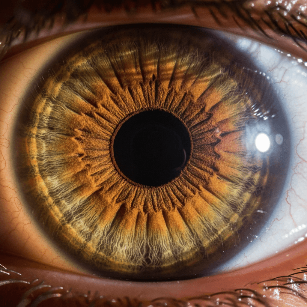 Artistic close-up of an iris with warm lighting highlighting intricate textures