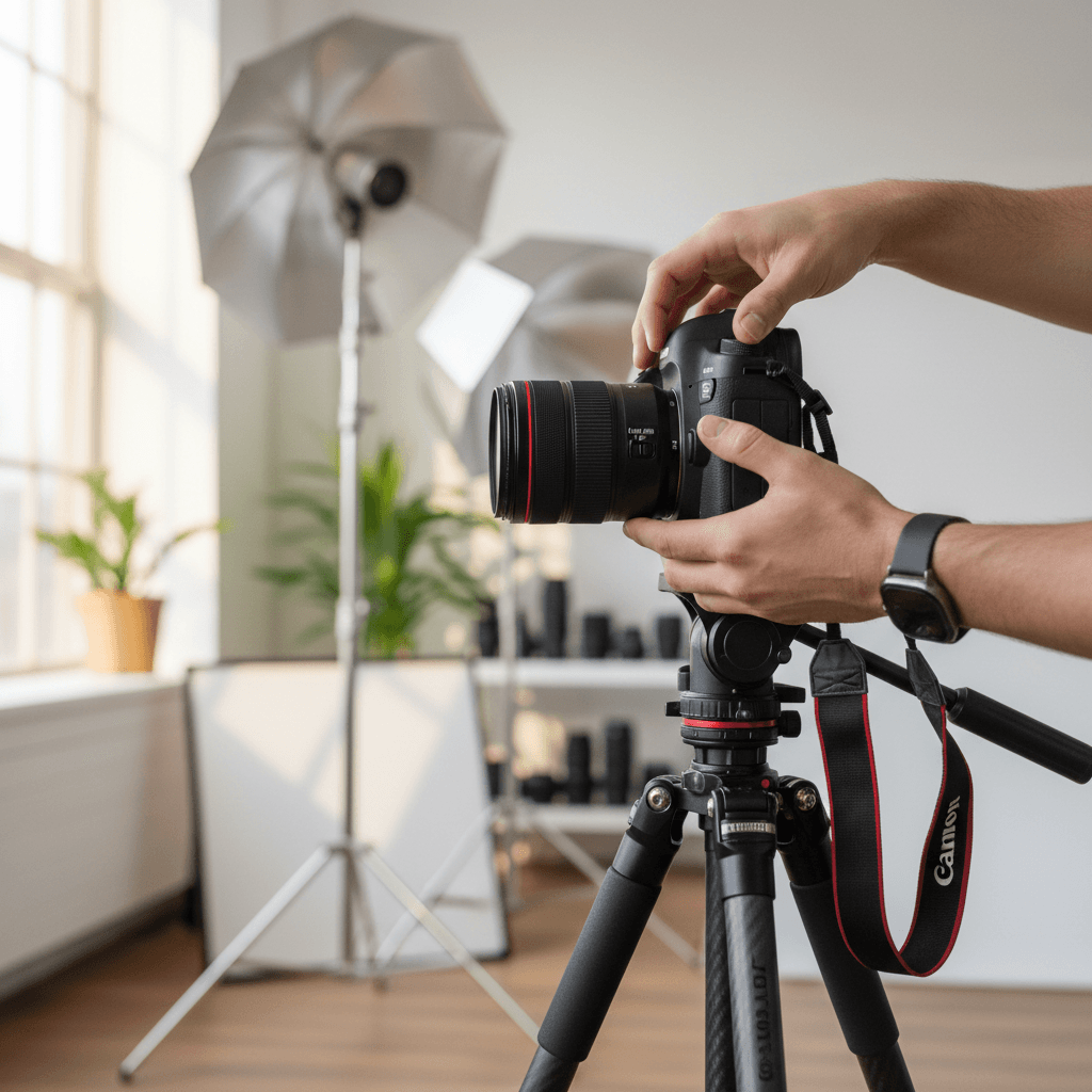 Photographer at work in a professional studio setting